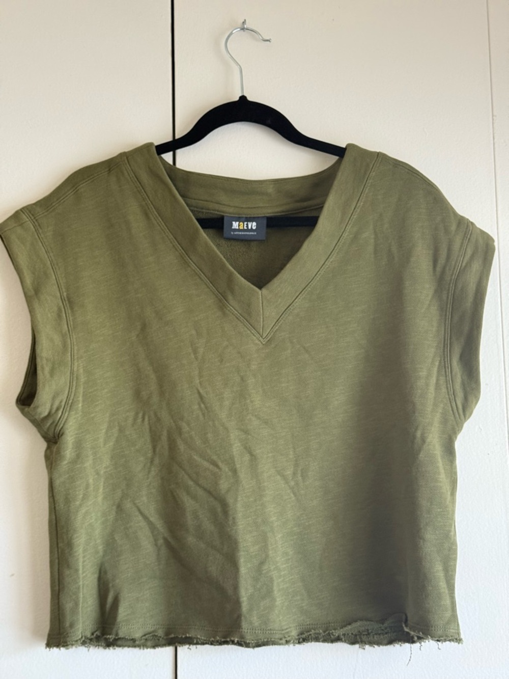 Women’s Anthropologie Maeve Olive Green V-Neck Cropped Tank
